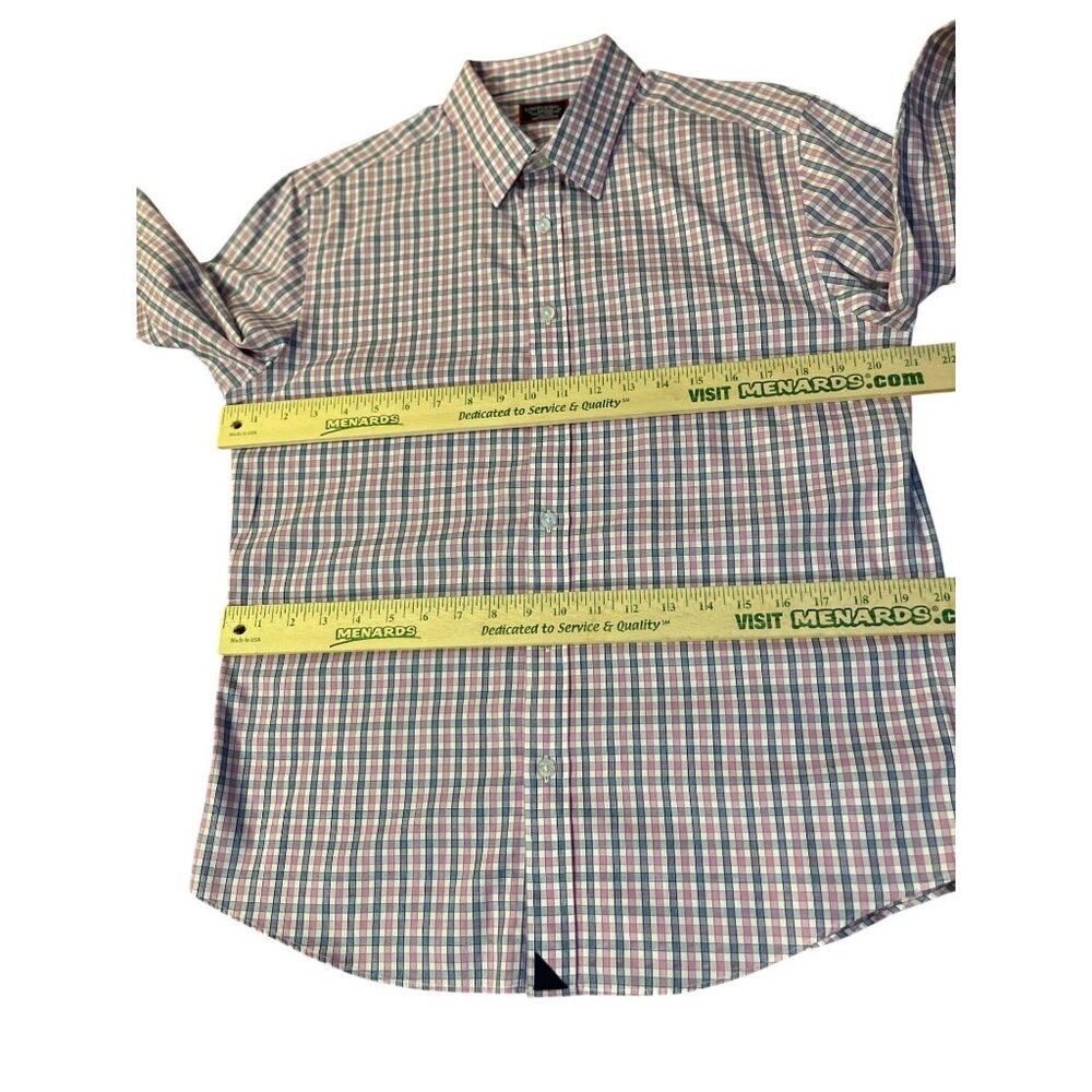 Untuckit Shirt Mens M Slim Fit Wrinkle Free Blue Pink Plaid Long Sleeve Used - Picture 13 of 13